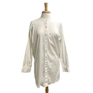 Eileen Fisher Mandarin Collar Button Front Long Sleeve Tunic Top White sz Medium